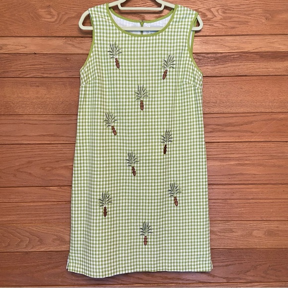 Vintage 90s Ultra Dress green gingham potted plant embroidered dress - Picture 2 of 7